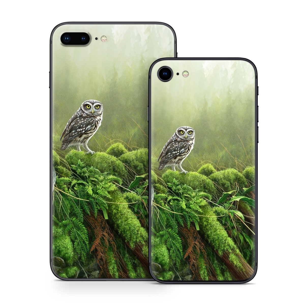 iPhone 8 Series Skin design of Nature, Owl, Bird, Bird of prey, great grey owl, Adaptation, Terrestrial plant, Wildlife, Plant, Organism, with brown, gray, green, white colors