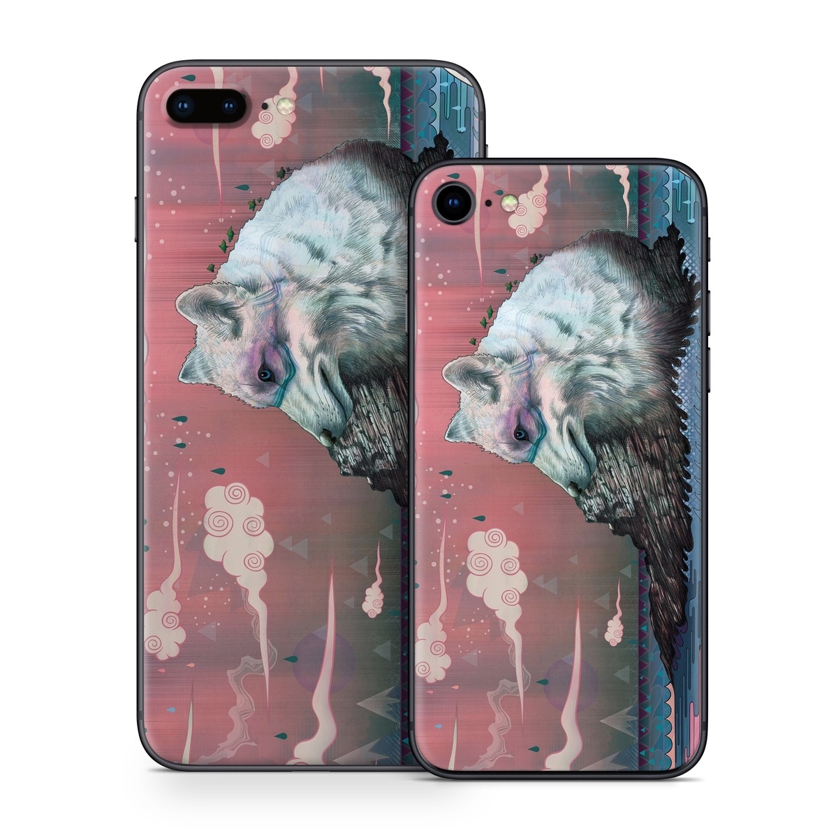 iPhone 8 Series Skin design of Illustration, Drawing, Sketch, Art, Graphic design, Lion, Goats, Fictional character, Ink, Bison, with gray, purple, black, red colors