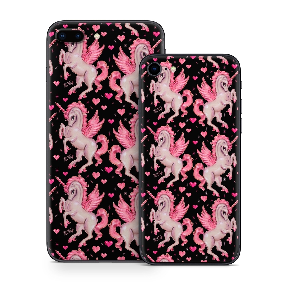 iPhone 8 Series Skin design of Pink, Pattern, Fictional character, Design, Illustration, Font, Unicorn, Graphic design, Mythical creature, Art, with black, pink colors