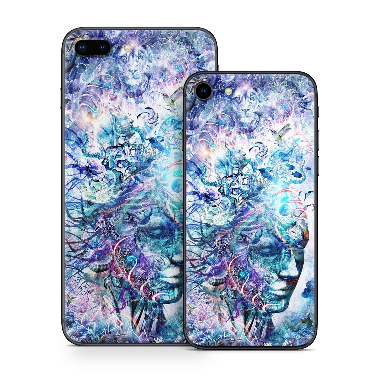 iPhone 8 Series Skin design of Psychedelic art, Water, Fractal art, Art, Pattern, Graphic design, Design, Illustration, Electric blue, Visual arts, with blue, purple, green, red, gray, white colors