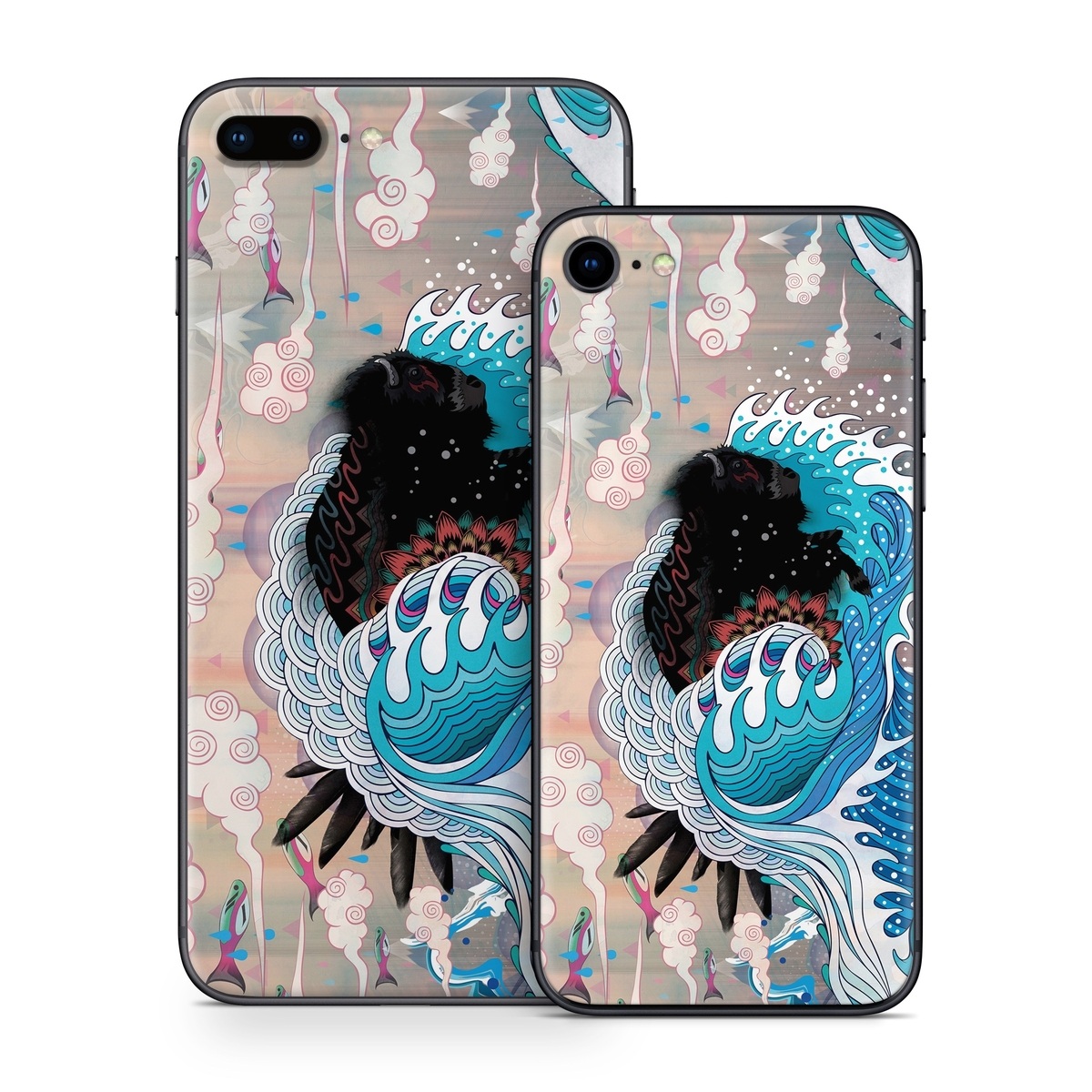 iPhone 8 Series Skin design of Blue, Turquoise, Illustration, Aqua, Graphic design, Pattern, Art, Design, Graphics, Visual arts, with gray, blue, black, pink, white colors