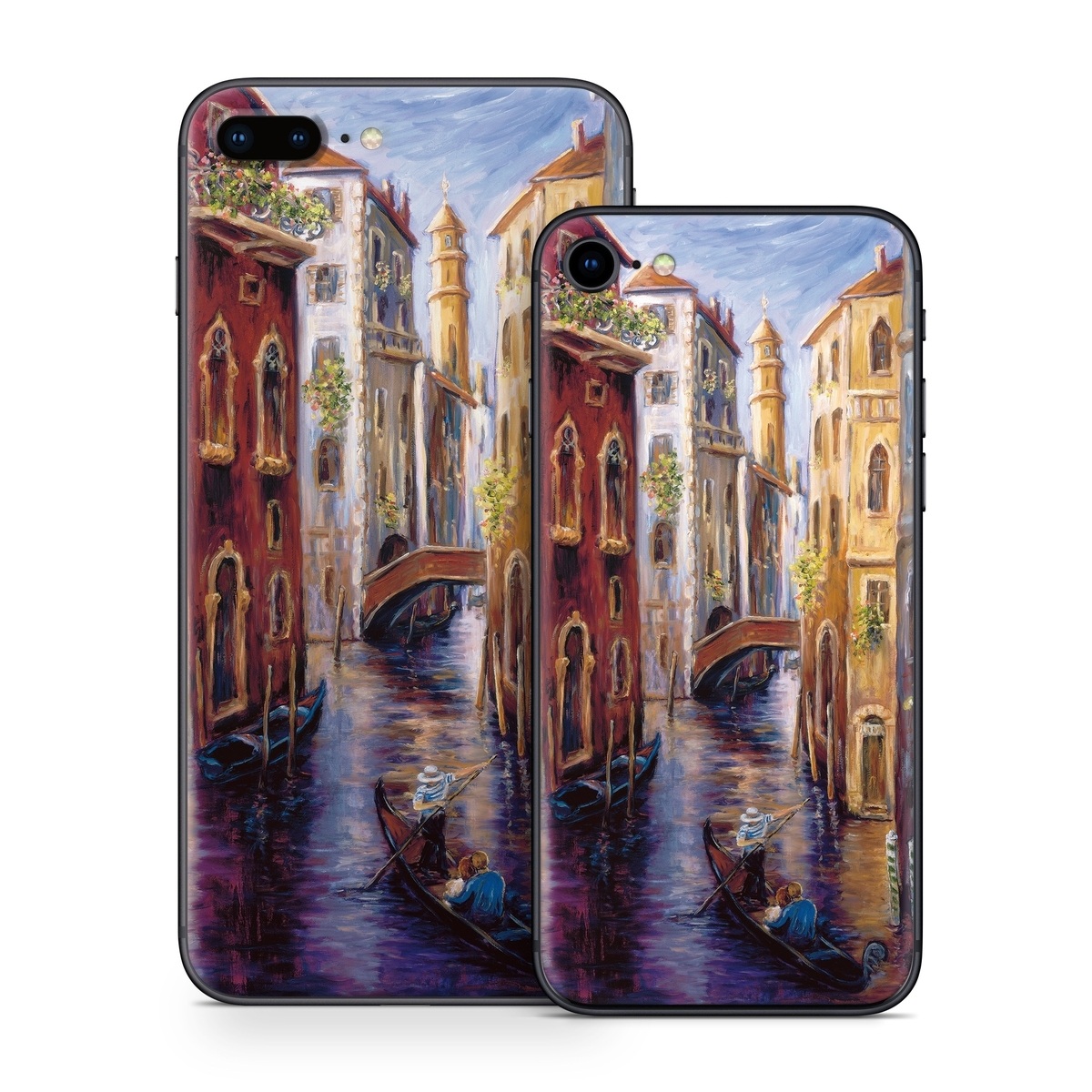 iPhone 8 Series Skin design of Painting, Watercolor paint, Waterway, Gondola, Canal, Art, Modern art, Acrylic paint, Visual arts, Building, with black, gray, red, green, blue, pink colors