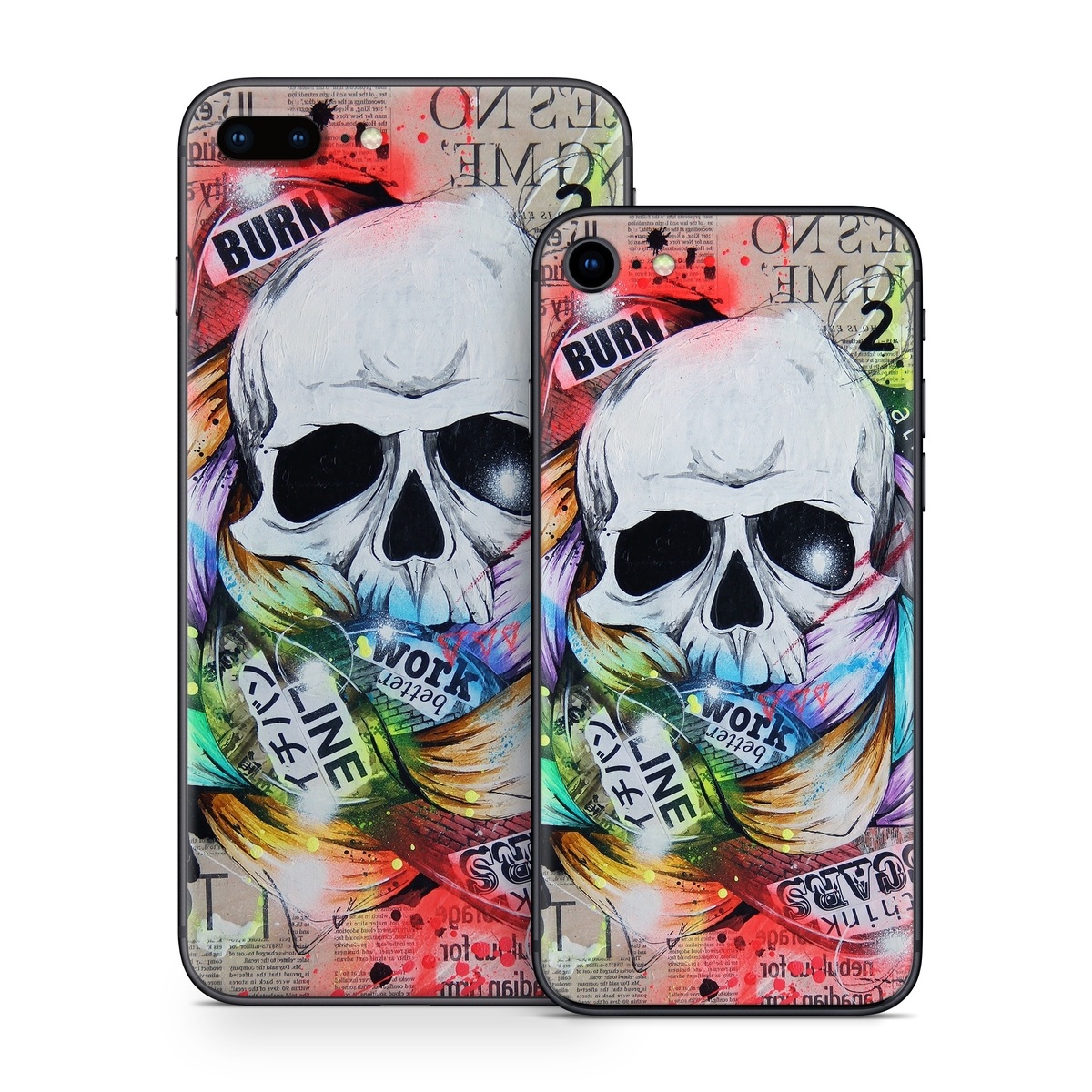 iPhone 8 Series Skin design of Street art, Text, Graphic design, Font, Illustration, Art, Graffiti, Skull, Poster, Advertising, with gray, black, red, green, blue colors