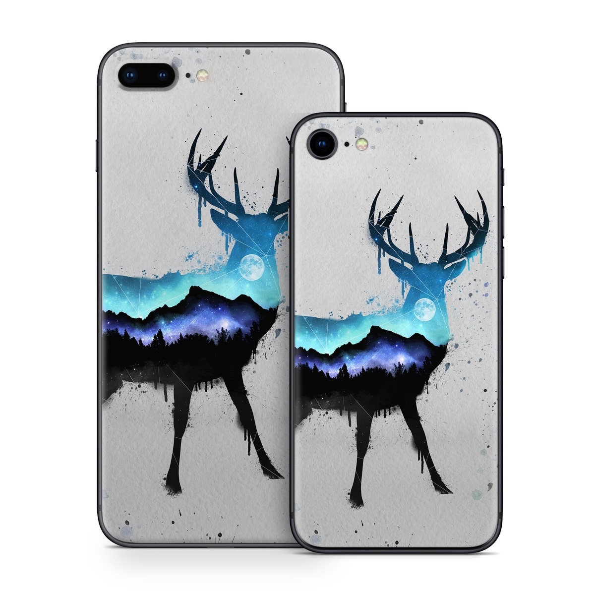 iPhone 8 Series Skin design of Reindeer, Deer, Illustration, Watercolor paint, Art, Elk, Wildlife, Drawing, Paint, Graphics, with gray, black, blue, purple, white colors