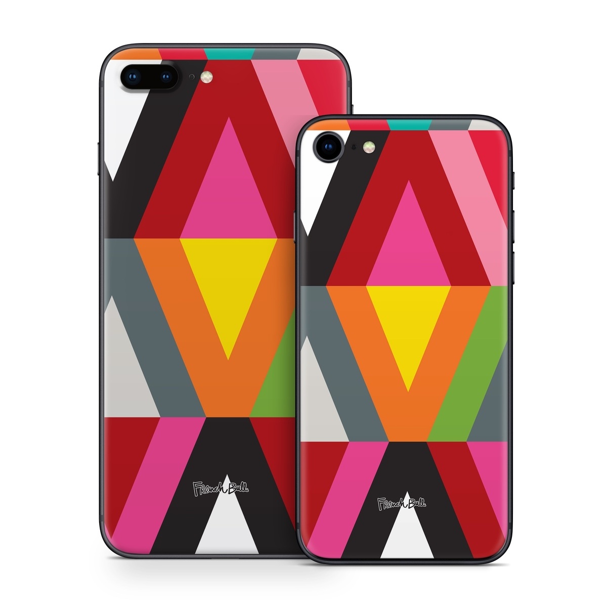 iPhone 8 Series Skin design of Pattern, Orange, Yellow, Graphic design, Colorfulness, Line, Design, Symmetry, Triangle, Font, with black, white, red, orange, pink, blue, green, gray colors