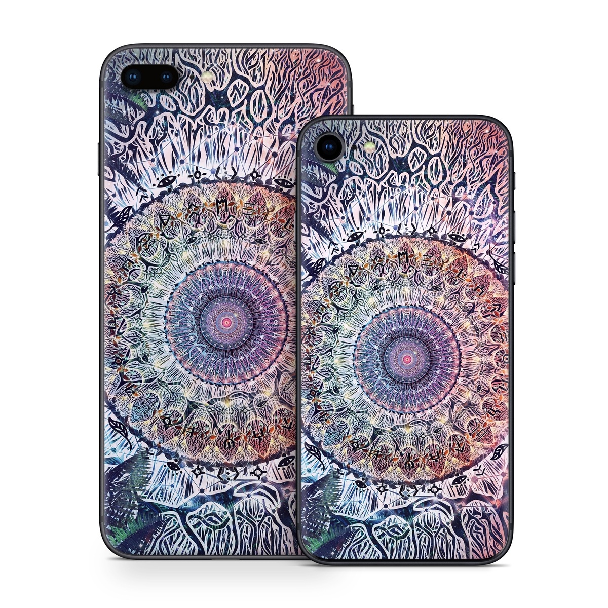iPhone 8 Series Skin design of Tapestry, Pattern, Art, Close-up, Circle, Fractal art, Textile, Eye, Design, Kaleidoscope, with blue, red, yellow, purple, green colors