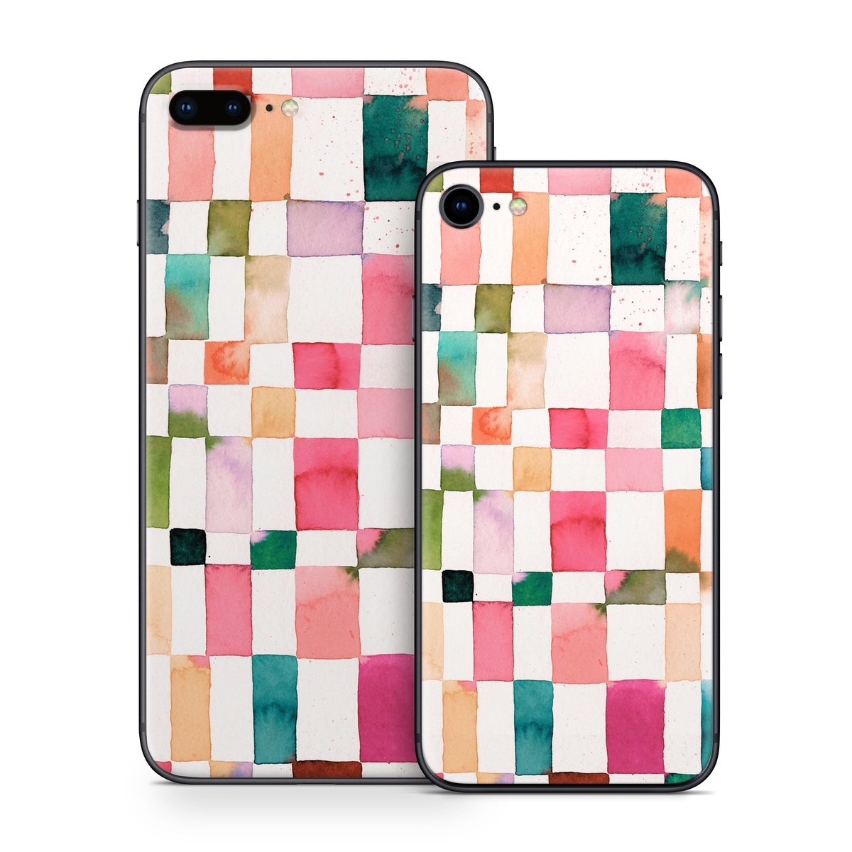 iPhone 8 Series Skin design of Brown, Rectangle, Product, Textile, Art, Pink, Line, Aqua, Magenta, Symmetry, with white, pink, green, red, blue, orange, purple colors