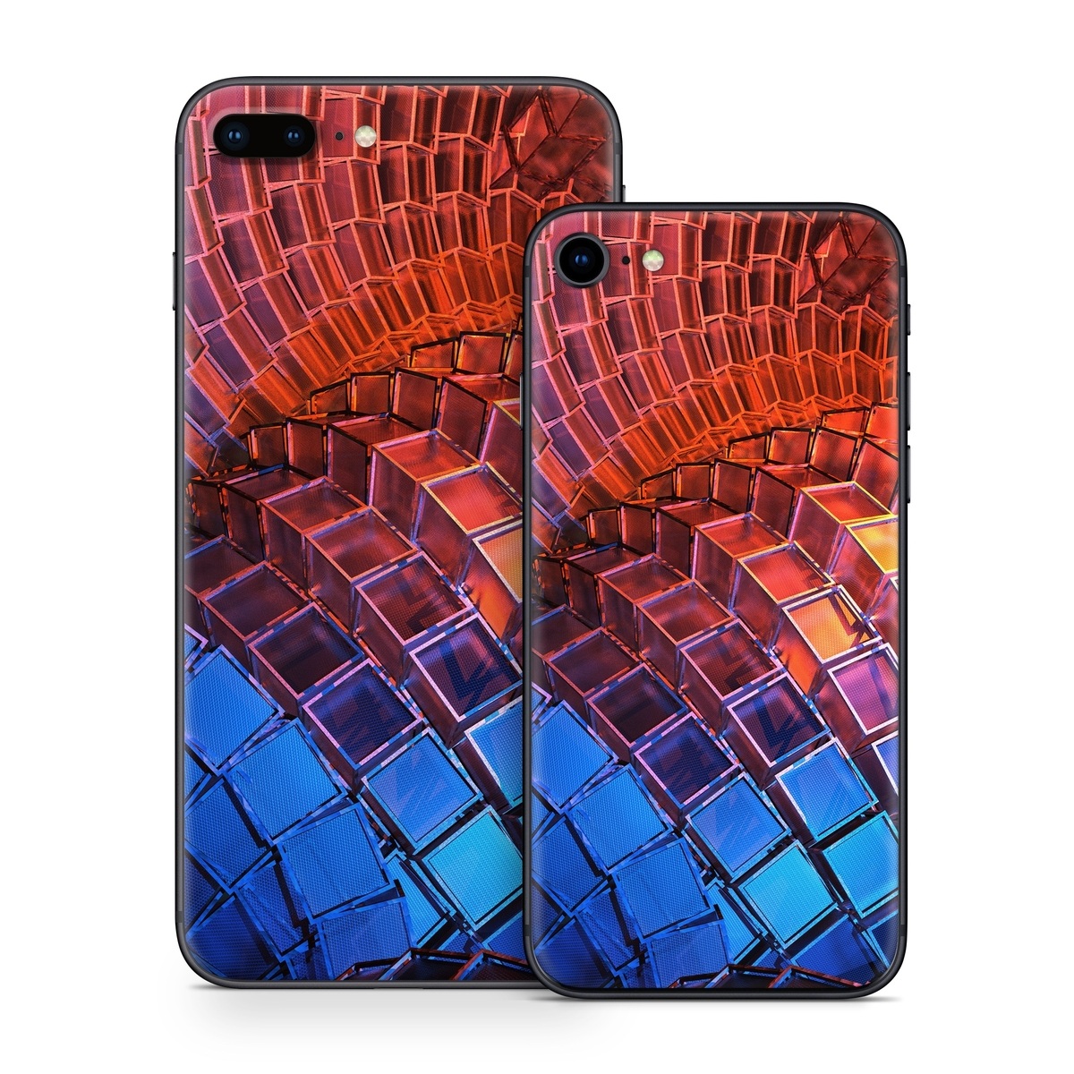 iPhone 8 Series Skin design of Blue, Red, Orange, Light, Pattern, Architecture, Design, Fractal art, Colorfulness, Psychedelic art, with black, red, blue, purple, gray colors