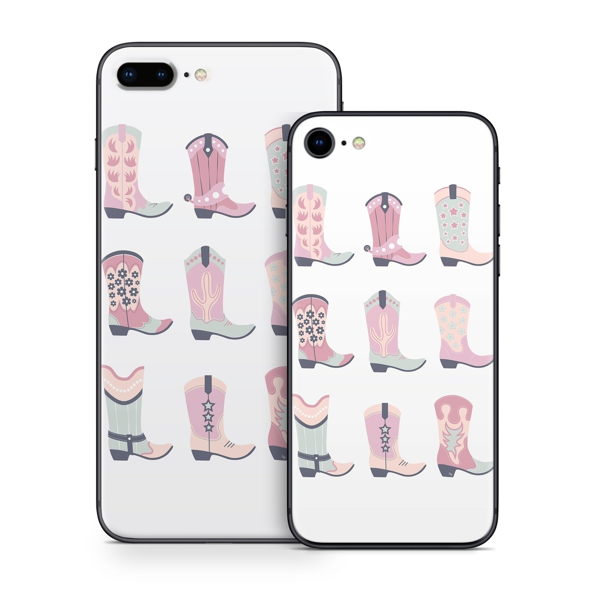 iPhone 8 Series Skin design of Footwear, Shoe, White, Durango boot, Product, Fashion, Textile, Pink, Font, Red, with pink, white, blue, brown colors