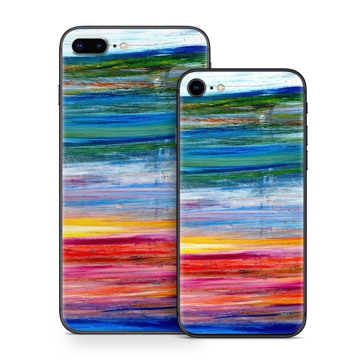 iPhone 8 Series Skin design of Sky, Painting, Acrylic paint, Modern art, Watercolor paint, Art, Horizon, Paint, Visual arts, Wave, with gray, blue, red, black, pink colors