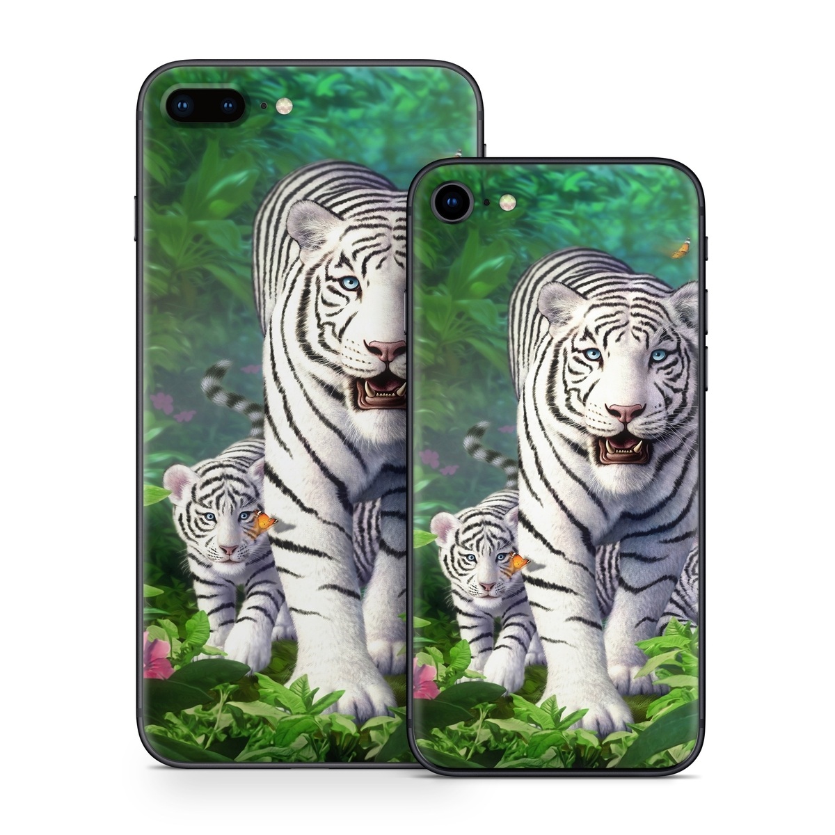 iPhone 8 Series Skin design of Plant, Eye, Plant community, Vertebrate, Felidae, Leaf, Botany, Carnivore, Organism, Terrestrial plant, with white, black, blue, green, pink, yellow colors
