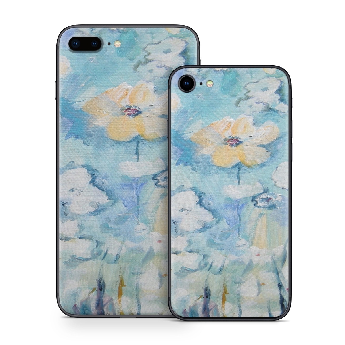iPhone 8 Series Skin design of Blue, Watercolor paint, Painting, Flower, Plant, Art, Acrylic paint, Wildflower, Visual arts, Floral design, with gray, blue colors