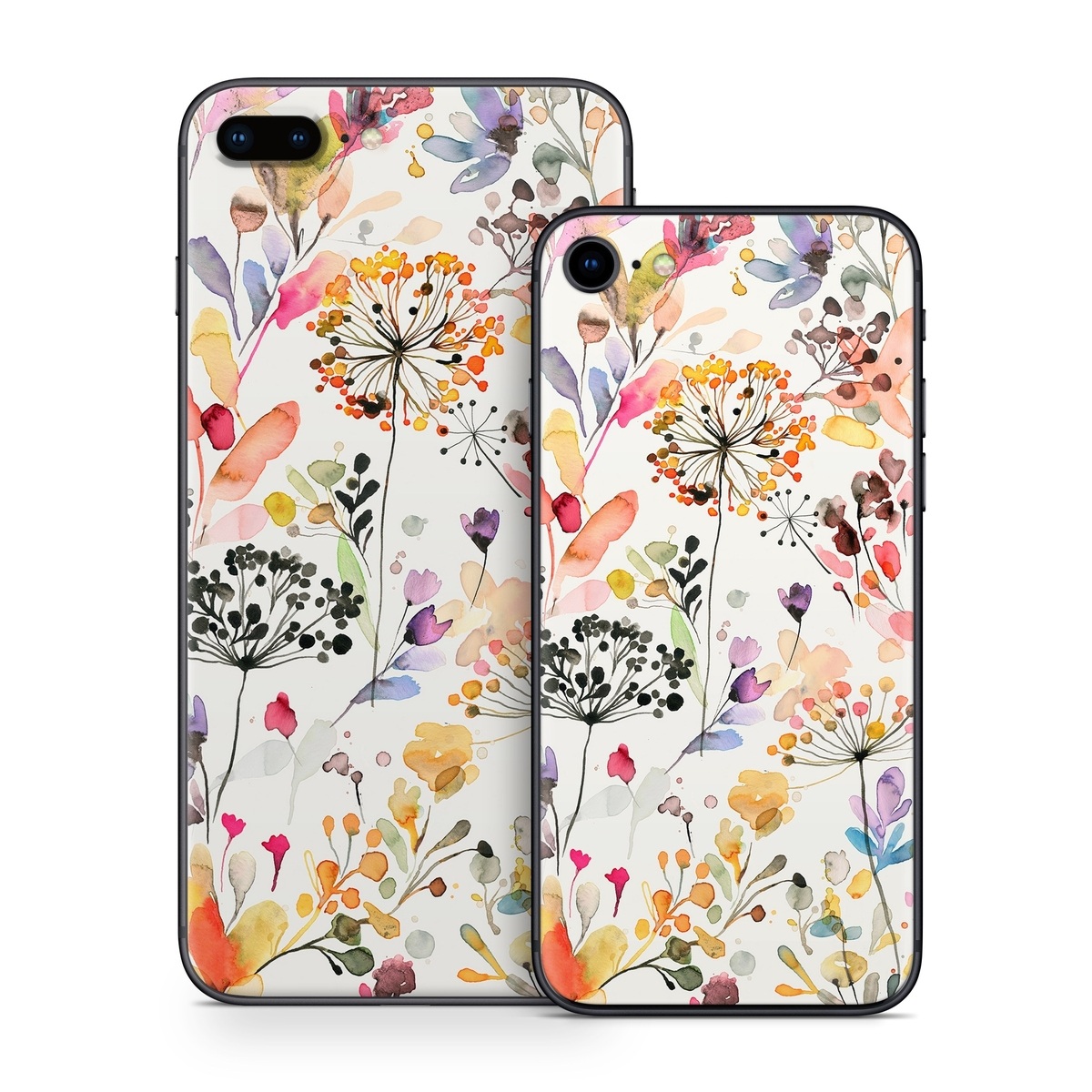 iPhone 8 Series Skin design of Flower, Petal, Rectangle, Branch, Creative arts, Plant, Line, Art, Painting, Font, with white, pink, red, yellow, orange, green, blue, purple colors