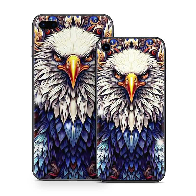 iPhone 8 Series Skin design of Accipitridae, Bird of prey, Eagle, Wing, Beak, Accipitriformes, Bird, Falconiformes, Bald eagle, Sea eagle, with red, blue, white, yellow, orange, brown, gray colors