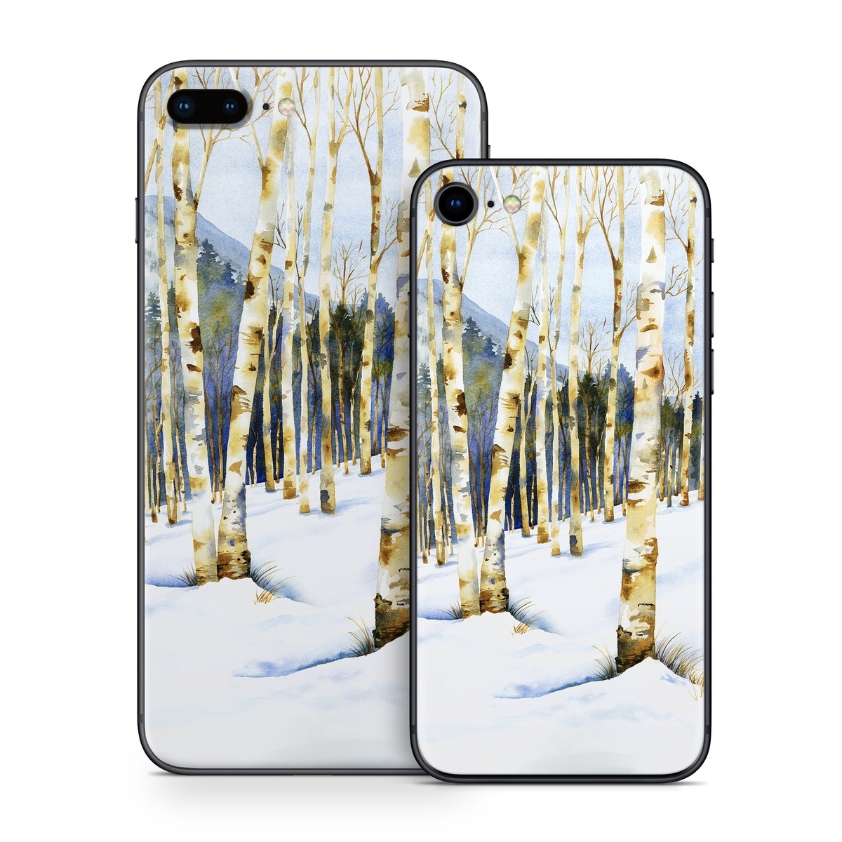 iPhone 8 Series Skin design of Tree, Snow, Winter, Canoe birch, Nature, Birch, Forest, Natural environment, Freezing, Woody plant, with white, brown, black, gray colors