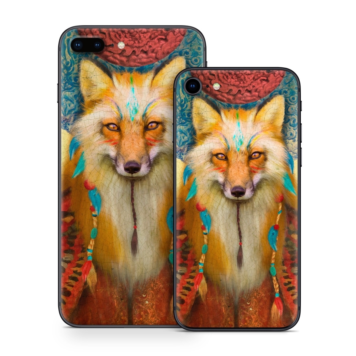 iPhone 8 Series Skin design of Red fox, Canidae, Fox, Wildlife, Swift fox, Carnivore, Jackal, Fur, Snout, Art, with red, black, gray, green, blue colors