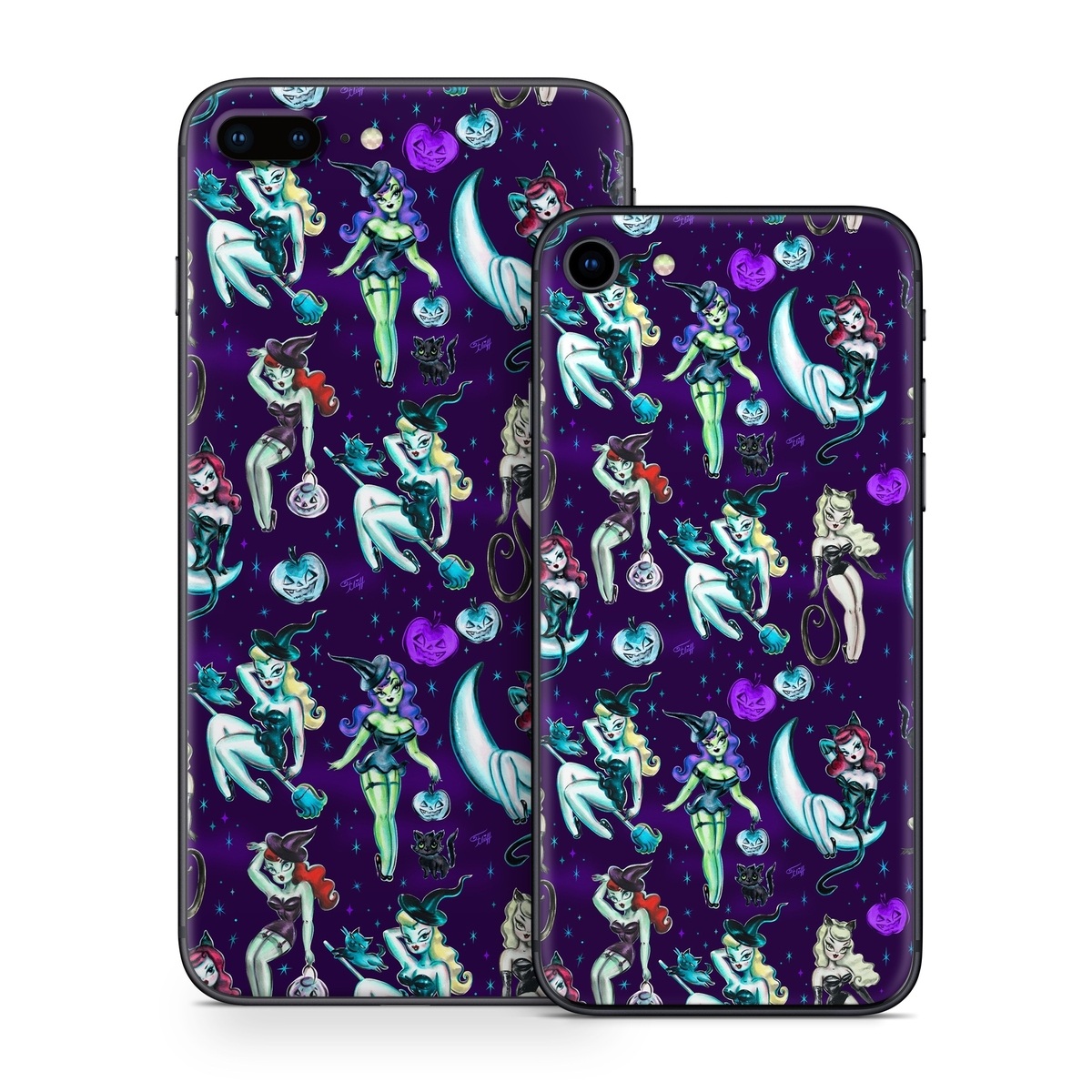iPhone 8 Series Skin design of Illustration, Cartoon, Violet, Art, Fictional character, Graphic design, Fiction, Visual arts, Style, Graphics, with blue, green, white, yellow, red, purple colors