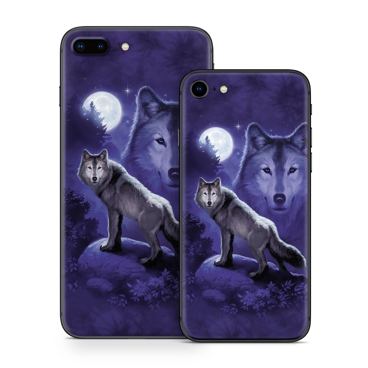 iPhone 8 Series Skin design of Wolf, Canidae, canis lupus tundrarum, Canis, Wolfdog, Dog, Native american indian dog, Wildlife, Sakhalin husky, Moonlight, with blue, black, gray colors