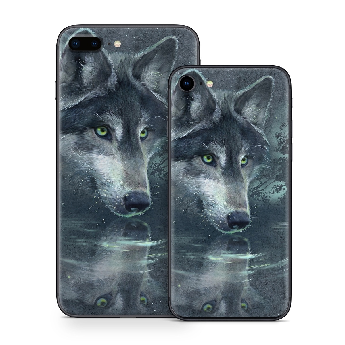 iPhone 8 Series Skin design of Wolf, Canidae, Wildlife, Red wolf, Canis, canis lupus tundrarum, Snout, Saarloos wolfdog, Wolfdog, Carnivore, with black, gray, blue colors