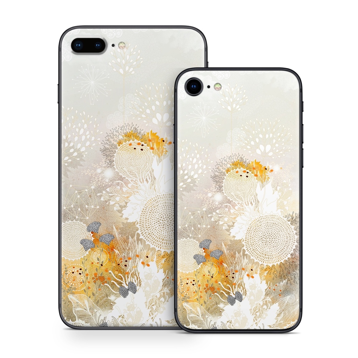 iPhone 8 Series Skin design of Pattern, Floral design, Flower, Plant, Illustration, camomile, Wildflower, Art, with gray, yellow, pink, white, green colors