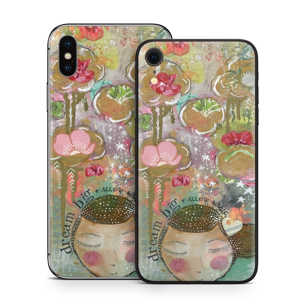 iPhone XS Skin design of Painting, Pink, Illustration, Art, Child art, Watercolor paint, Drawing, Visual arts, Still life, with brown, pink, red, green, white, black, orange, gray colors