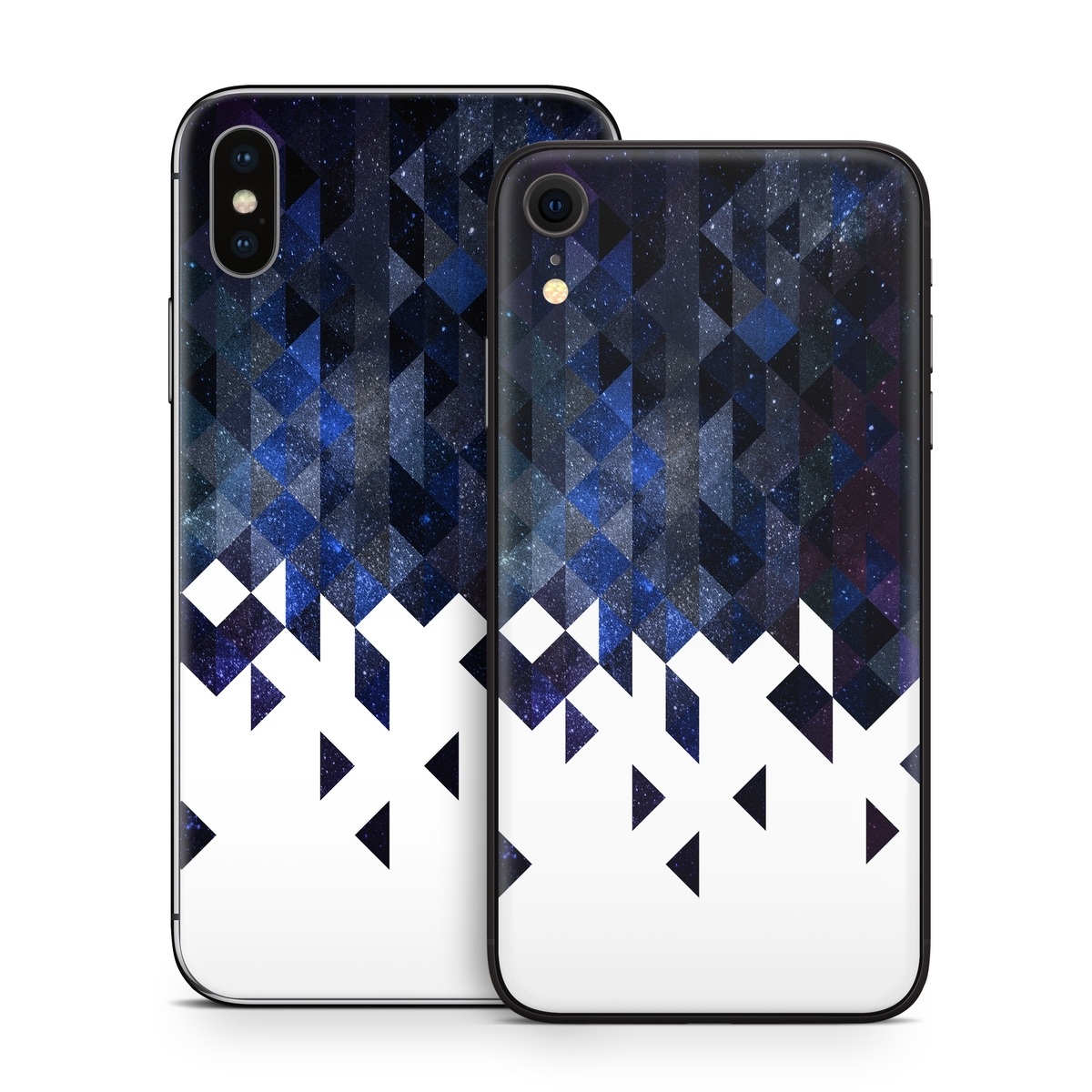 iPhone XS Skin design of Text, Pattern, Graphic design, Font, Purple, Design, Line, Triangle, Logo, Graphics, with black, blue, white colors