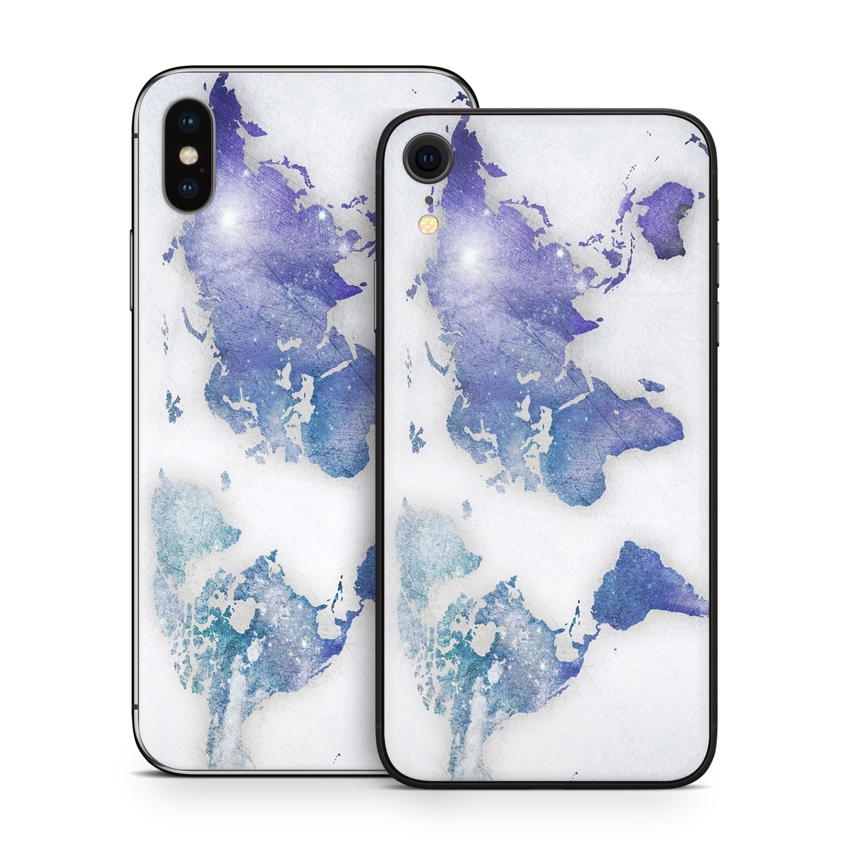 iPhone XS Skin design of World, Map, Watercolor paint, Illustration, with white, blue, purple colors