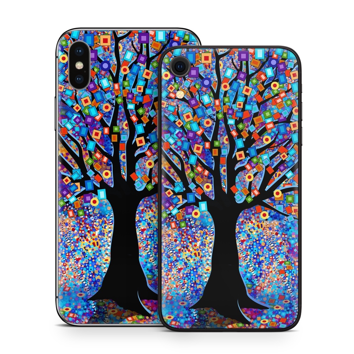 iPhone XS Skin design of Psychedelic art, Modern art, Art, with black, blue, red, orange, yellow, green, purple colors
