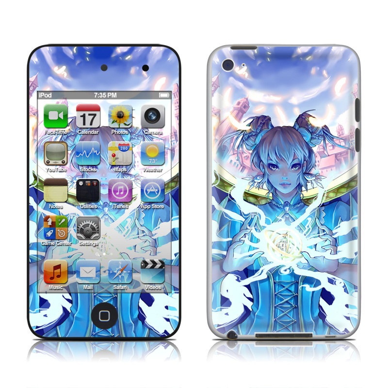 iPod touch 4th Gen Skin design of Cg artwork, Anime, Cartoon, Sky, Long hair, Illustration, Fictional character, Black hair, Art, with blue, purple, pink, white, yellow colors