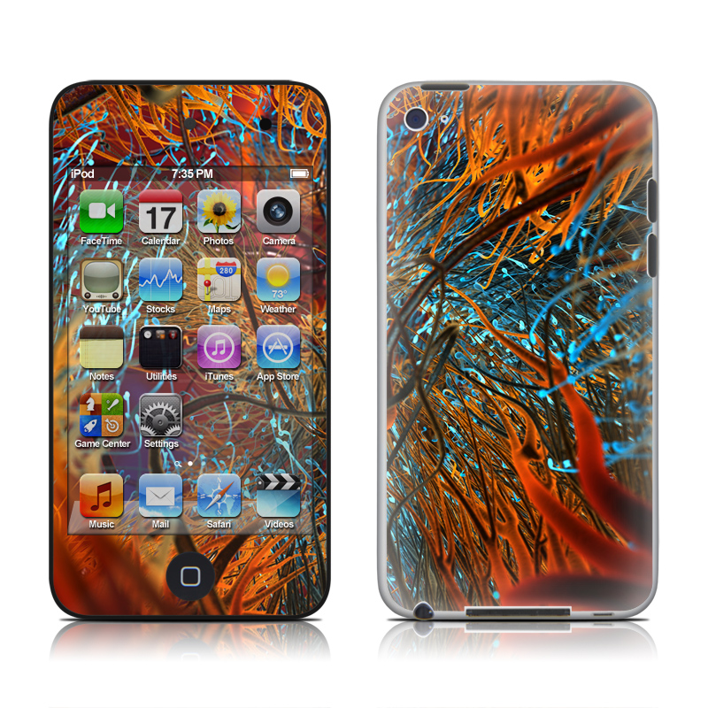 iPod touch 4th Gen Skin design of Orange, Tree, Electric blue, Organism, Fractal art, Plant, Art, Graphics, Space, Psychedelic art, with orange, blue, red, yellow, purple colors