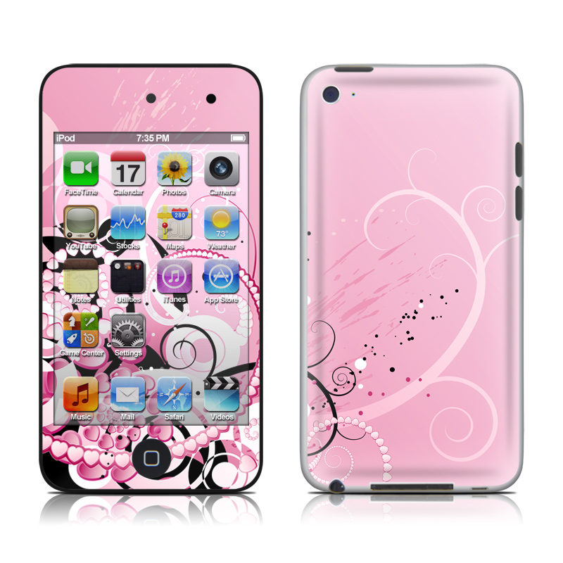 iPod touch 4th Gen Skin design of Pink, Floral design, Graphic design, Text, Design, Flower Arranging, Pattern, Illustration, Flower, Floristry, with pink, gray, black, white, purple, red colors