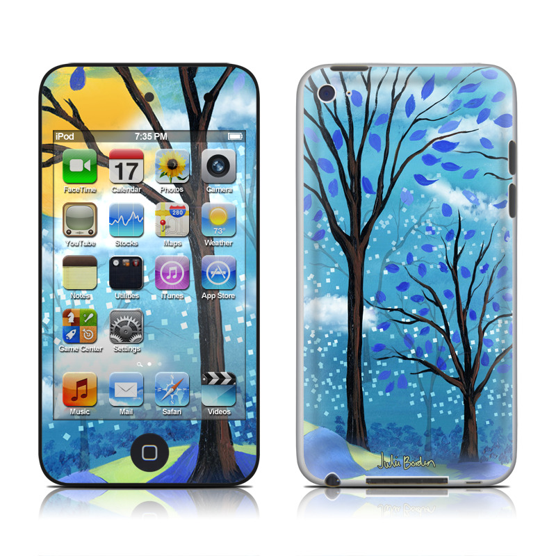 iPod touch 4th Gen Skin design of Natural landscape, Nature, Blue, Tree, Sky, Branch, Spring, Woody plant, Plant, Leaf, with blue, gray, black, purple, green colors