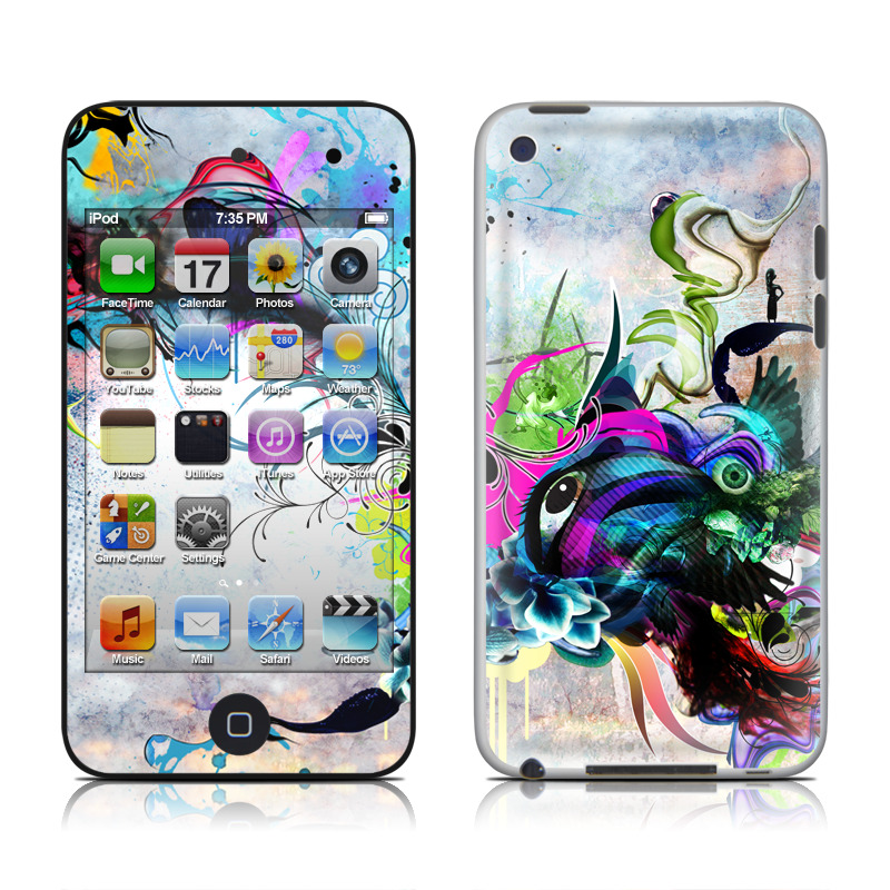 iPod touch 4th Gen Skin design of Graphic design, Psychedelic art, Art, Illustration, Purple, Visual arts, Graffiti, Street art, Design, Painting, with gray, black, blue, green, purple colors