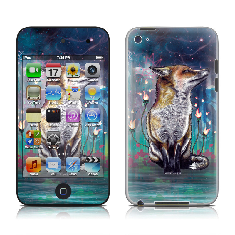 iPod touch 4th Gen Skin design of Red fox, Art, Wildlife, Canidae, Illustration, Fox, Carnivore, Painting, Dhole, Red wolf, with black, gray, blue, red, green colors
