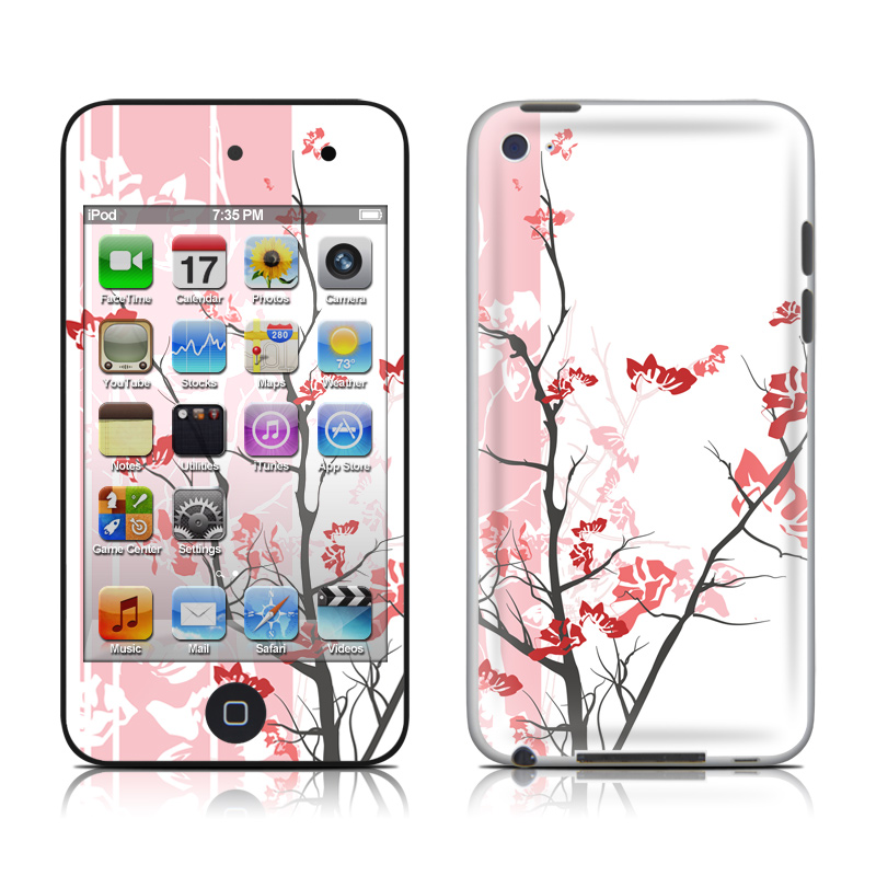 iPod touch 4th Gen Skin design of Branch, Red, Flower, Plant, Tree, Twig, Blossom, Botany, Pink, Spring, with white, pink, gray, red, black colors