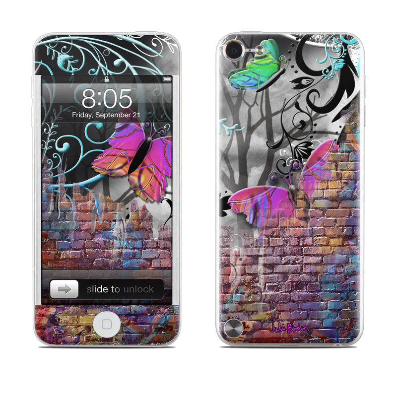 iPod touch 5th Gen Skin design of Purple, Graphic design, Art, Pattern, Graffiti, Organism, Street art, Wall, Font, Illustration, with red, black, gray, purple, orange, blue, green colors