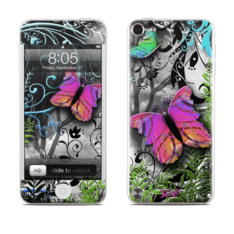 iPod touch 5th Gen Skin design of Butterfly, Pink, Purple, Violet, Organism, Spring, Moths and butterflies, Botany, Plant, Leaf, with black, gray, green, purple, red colors