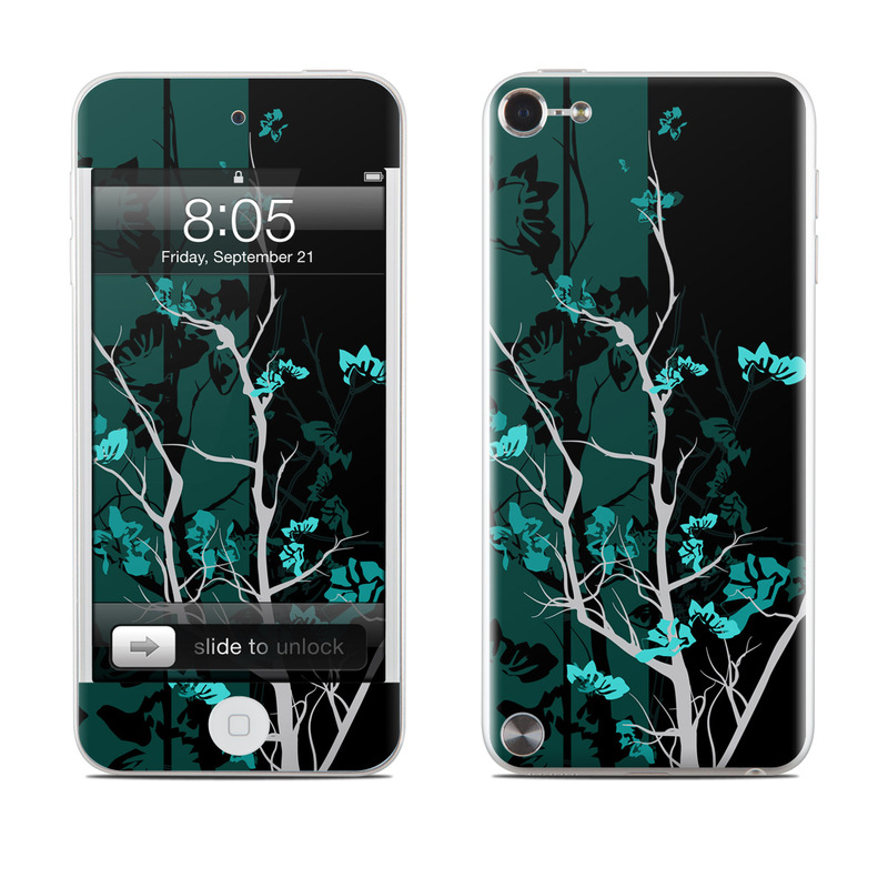 iPod touch 5th Gen Skin design of Branch, Black, Blue, Green, Turquoise, Teal, Tree, Plant, Graphic design, Twig, with black, blue, gray colors