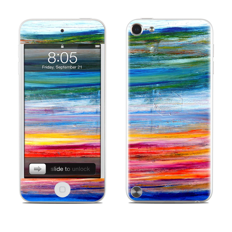 iPod touch 5th Gen Skin design of Sky, Painting, Acrylic paint, Modern art, Watercolor paint, Art, Horizon, Paint, Visual arts, Wave, with gray, blue, red, black, pink colors