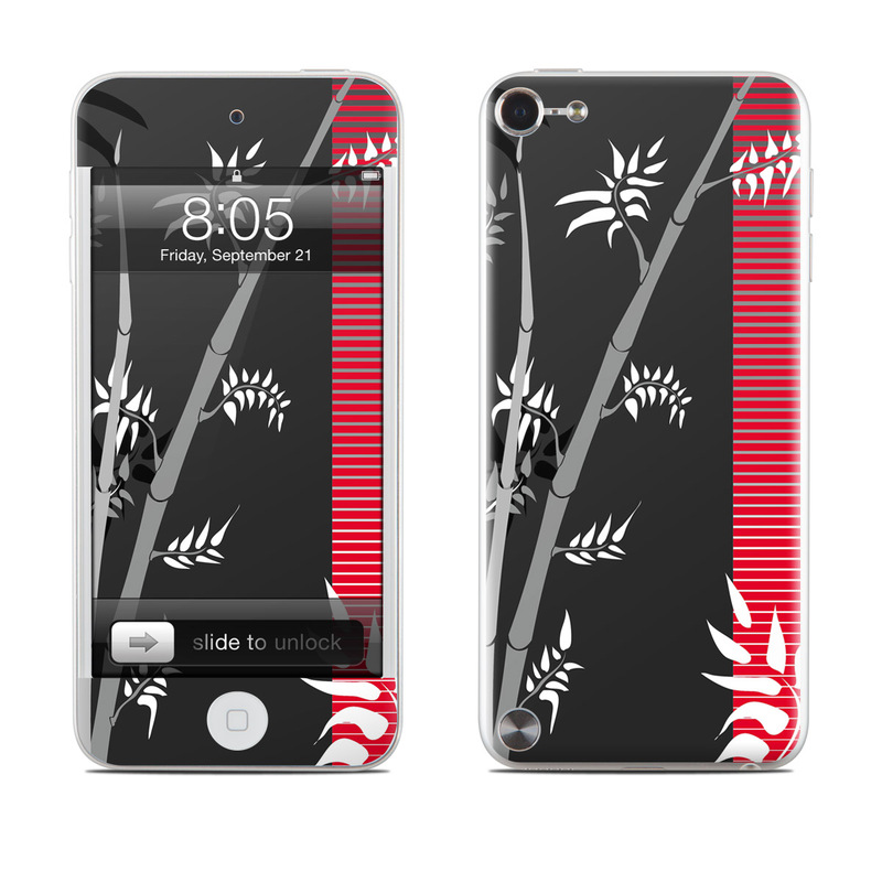 iPod touch 5th Gen Skin design of Tree, Branch, Plant, Graphic design, Bamboo, Illustration, Plant stem, Black-and-white, with black, red, gray, white colors