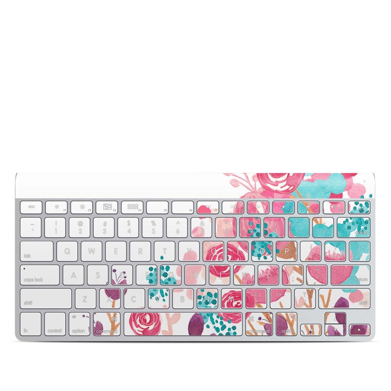 Apple Wireless Keyboard Skin design of Pink, Pattern, Design, Illustration, Clip art, Plant, Graphics, Art, with white, pink, purple, blue, red colors