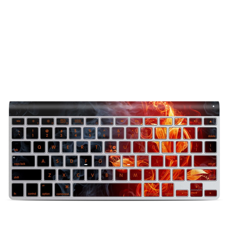 Apple Wireless Keyboard Skin design of Flame, Fire, Heat, Red, Orange, Fractal art, Graphic design, Geological phenomenon, Design, Organism, with black, red, orange colors