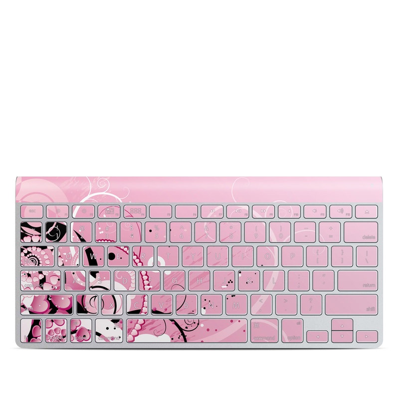 Apple Wireless Keyboard Skin design of Pink, Floral design, Graphic design, Text, Design, Flower Arranging, Pattern, Illustration, Flower, Floristry, with pink, gray, black, white, purple, red colors