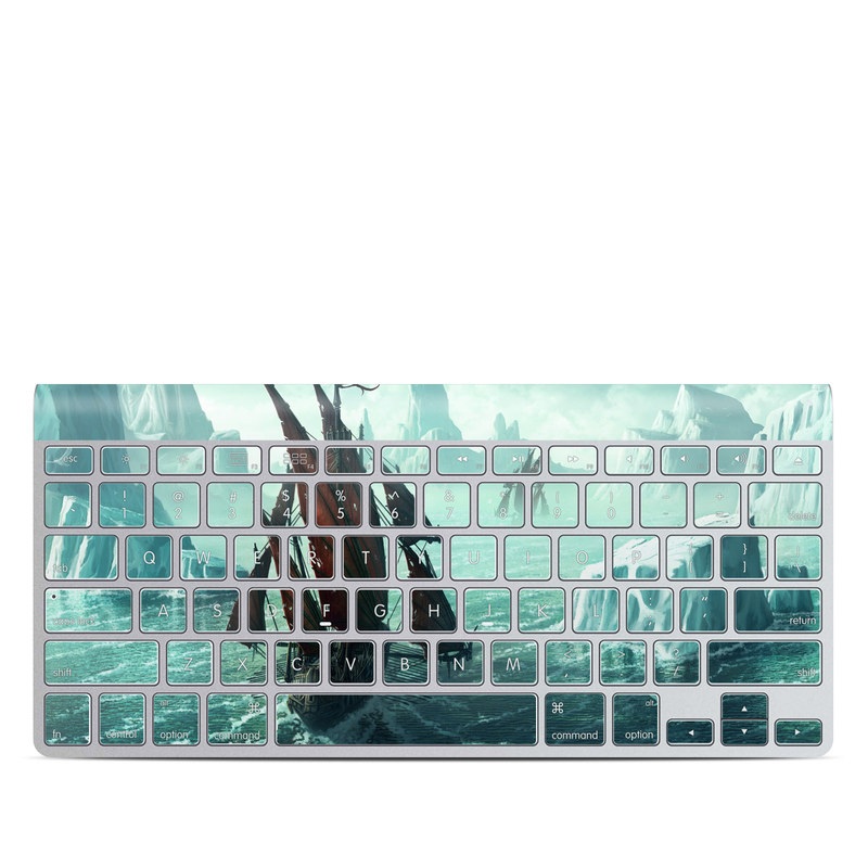Apple Wireless Keyboard Skin design of Cg artwork, Vehicle, Ghost ship, Manila galleon, Fluyt, Adventure game, First-rate, Sailing ship, Mythology, Strategy video game, with gray, black, blue, green, white colors
