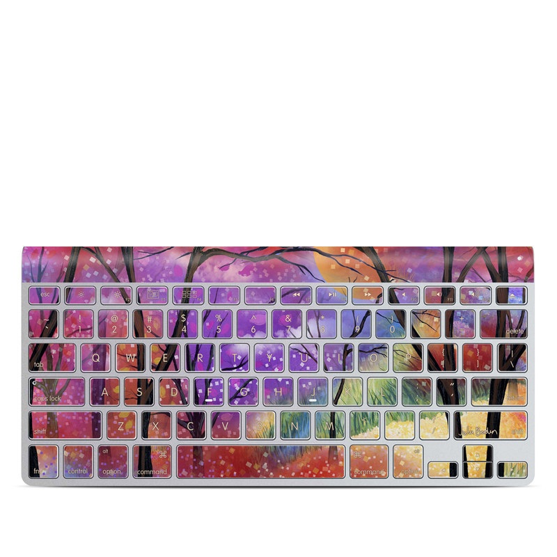 Apple Wireless Keyboard Skin design of Nature, Tree, Natural landscape, Painting, Watercolor paint, Branch, Acrylic paint, Purple, Modern art, Leaf, with red, purple, black, gray, green, blue colors