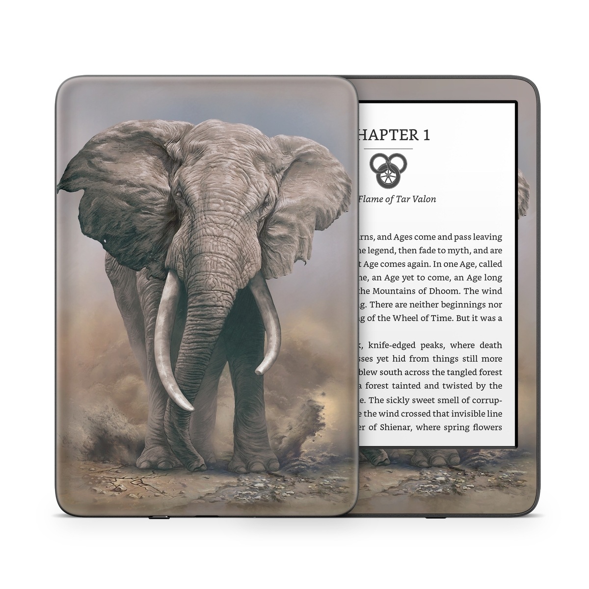 Amazon Kindle Series Skin design of Elephants and Mammoths, Terrestrial animal, Indian elephant, African elephant, Wildlife, Tusk, Snout, Organism, Working animal, Illustration, with brown, gray, white colors