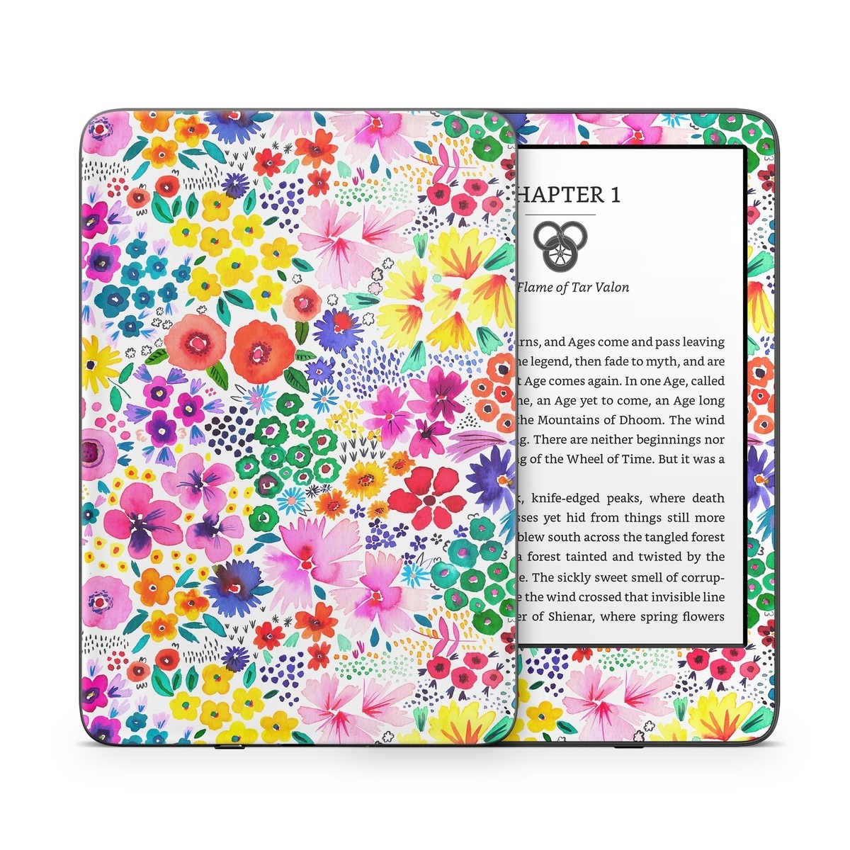 Amazon Kindle Series Skin design of Colorfulness, Flower, Pink, Art, Magenta, Pattern, Creative arts, Petal, Symmetry, Electric blue, with white, pink, green, red, blue, purple, yellow, orange colors