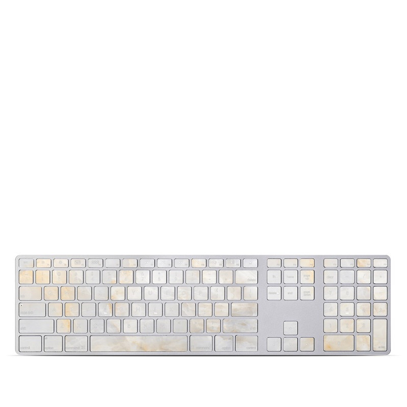 Apple Keyboard with Numeric Keypad Skin design of White, Textile, Flooring, Marble, Paper, Pattern, Fashion accessory, Tile with white, orange, black, yellow colors