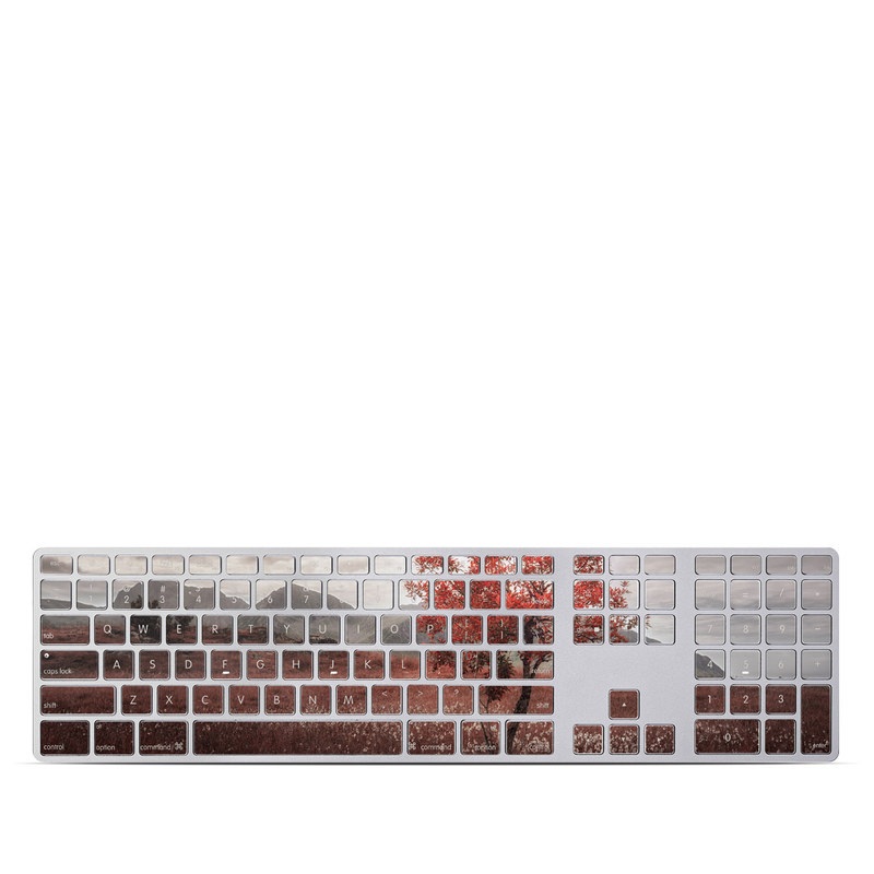 Apple Keyboard with Numeric Keypad Skin design of Natural landscape, Nature, Tree, Sky, Red, Natural environment, Atmospheric phenomenon, Leaf, Cloud, Woody plant, with black, gray, red colors