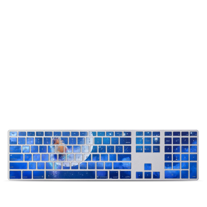 Apple Keyboard with Numeric Keypad Skin design of Sky, Atmosphere, Astronomical object, Outer space, Space, Universe, Illustration, Nebula, Galaxy, Fictional character, with blue, black, gray colors